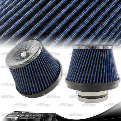 Blue cotton gauze 3&#034; spiral tapered air intake filter carbon fiber style top