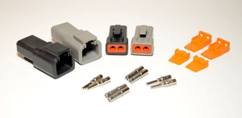 Deutsch dtp 2 pin genuine black &amp; gray connector kit, 12-14 awg solid contacts