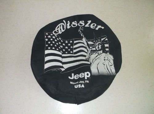 Vintage 28&#034; jeep spare tire cover statue of liberty &amp; flag wissler mount joy pa