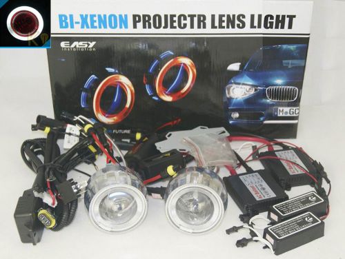 2x 2.8&#034; hid bi-xenon headlight projector kit white halo angel red devil eye 55w