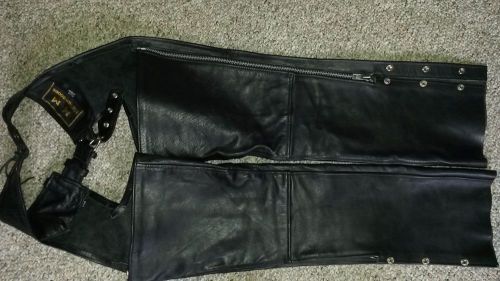 Women&#039;s m&amp;m leather goods black leather motorcycle chaps heavy pants size xxs