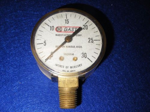 Vintage small gast vacuum gauge 0 to 30 inches of mercury made in usa