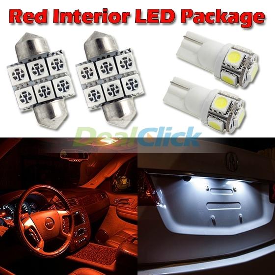 6 red led lights for map t10+ dome 1.25"+ license plate interior package