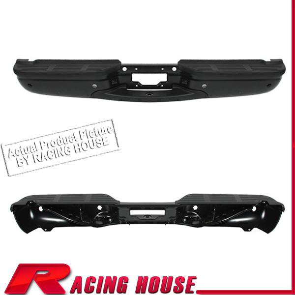 Rear step bumper bar w/blk pad 99-07 ford super duty sd w/sensor black styleside