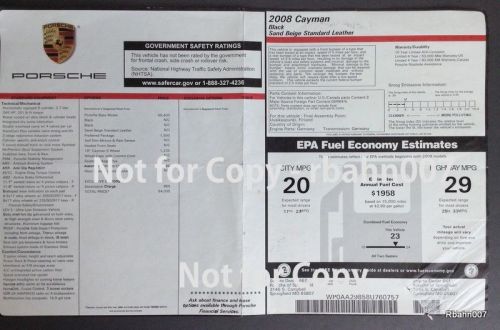 2008 porsche cayman original window sticker dealer invoice