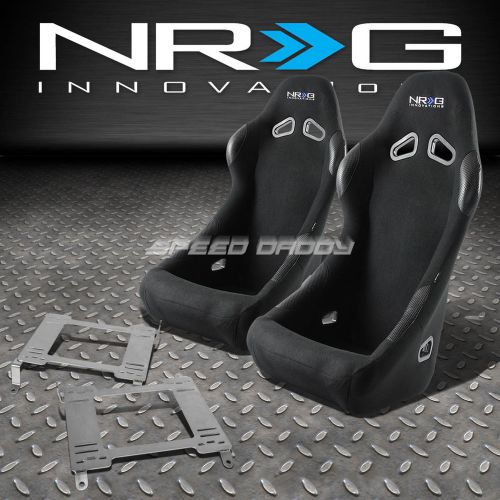 Nrg black cloth bucket racing seat+stainless steel bracket for 350z z33 fairlady