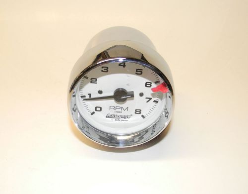 Autometer chrome white face tachometer auto gage 8000 rpm 3 3/4&#034; p/n 2304 mint