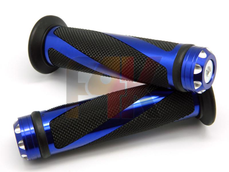 Blue motorcycle racing 7/8" handlebar rubber gel hand grips + bar end cap plug