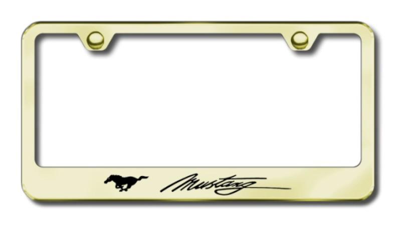 Ford mustang script  engraved gold license plate frame made in usa genuine