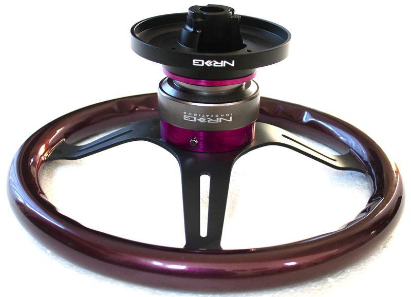 Nrg steering wheel purple wood combo quick release short hub bmw e36 325i 325is