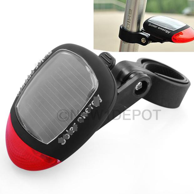 1x solar power energy rechargeable 2 bean red led taillight bicycle bike cycling