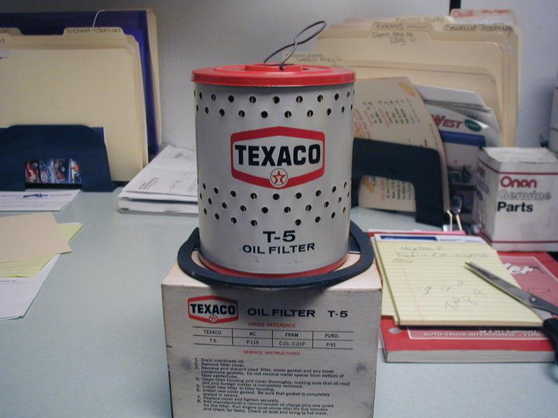 Vintage canister texaco t-5 oil filter, nib