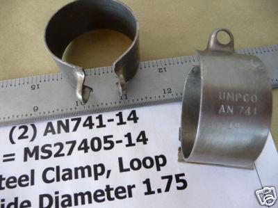 (2) old stock new surplus hardware loop steel clamp an741-14 = ms27405-14