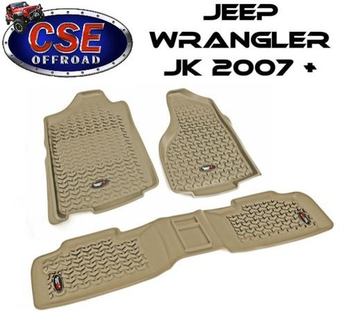 13987.01 rugged ridge tan floor mat liners kit jeep wrangler jk 2007-2014 4 door