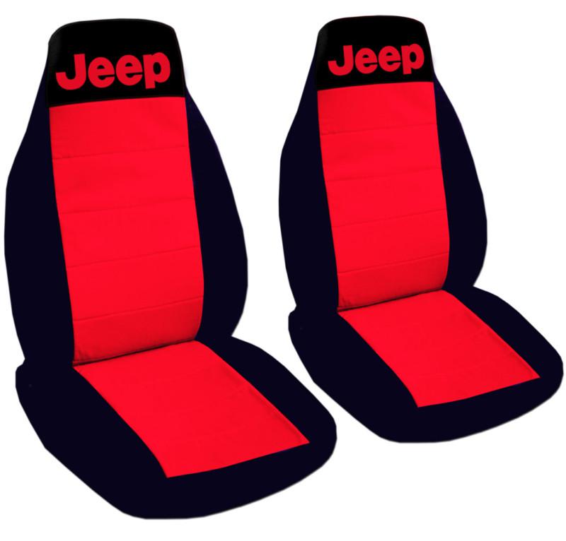 Jeep wrangler car seat covers red & black with  writing jeep front set