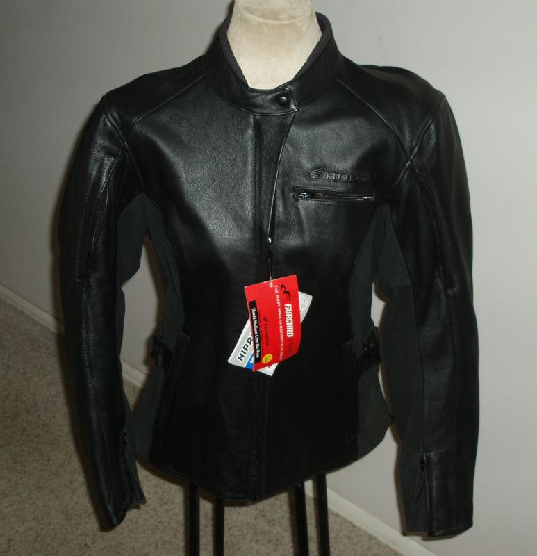 New women's honda madison black leather riding jacket, large, $299