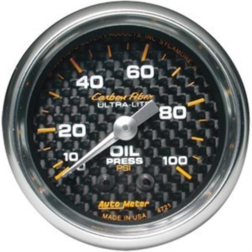 Autometer 2in. oil press; 0-100 psi; mech; carbon fiber