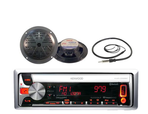 New marine kenwood bluetooth ipod cd pandora receiver &amp; 2x 5.25&#034; black speakers