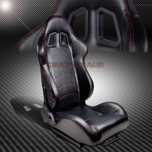 2 pvc leather red stitches sports style racing seats+mounting sliders right side