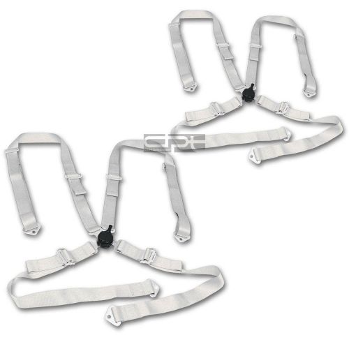 4point 2&#034;white nylon strap harness safety adjustable camlock racing seat belt x2