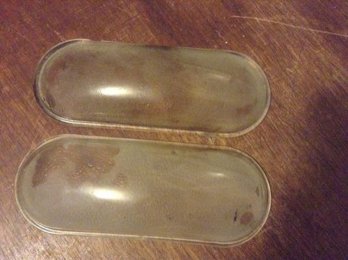 Early vintage pair frosted glass lens interior dome lamp light car truck antique