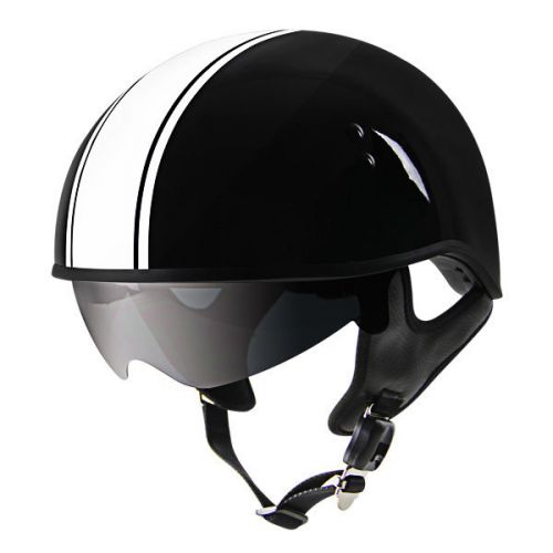 Outlaw dot v5-33 white black drop visor (smoke) motorcycle skull cap half helmet