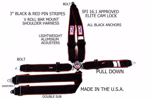 Rjs racing sfi 16.1 elite 6 point cam lock racing harness belt black red stripes