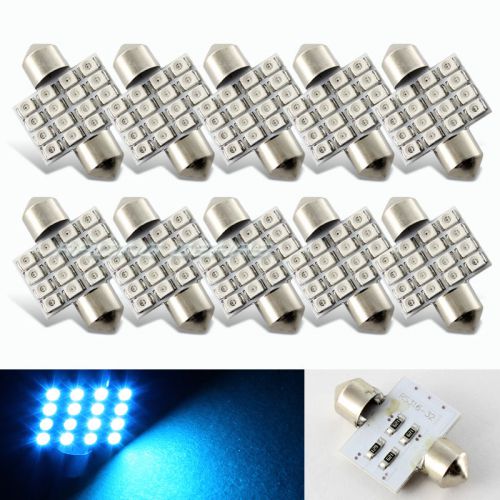 10x 34mm 16 smd blue led panel interior replacement dome light lamp festoon bulb