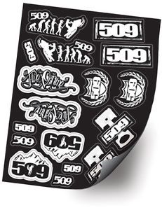 509 snowmobile snow sticker sheet - variety of 509 decals - black and white -new