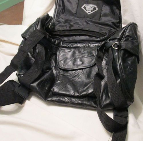 Black leather luggage rack bag duffle bag motorcycle sissy bar travel bag harley