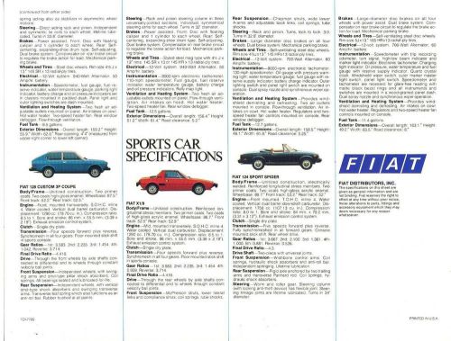 Fiat 1977 sports and family car specifications dealer brochure