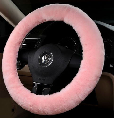 Pink colour pure wool fuzzy auto car steering wheel cover plush for winter