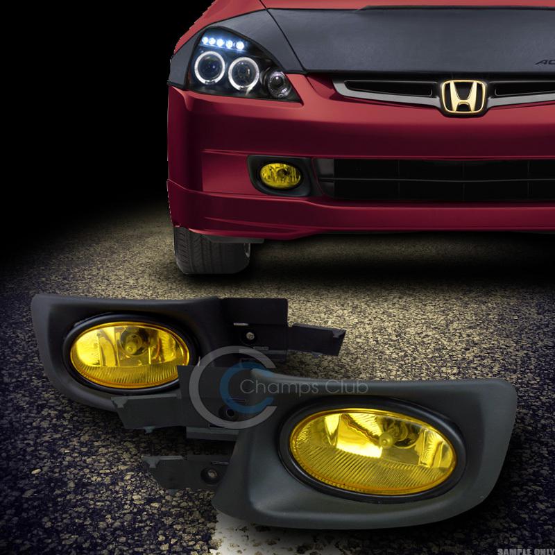 Jdm yellow clear front bumper fog lights lamps+switch 03-05 honda accord 4d/4dr