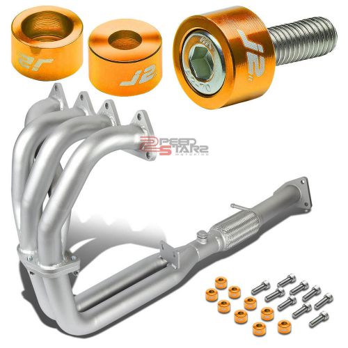 J2 for h22 bb1 ceramic exhaust manifold 4-2-1 header+gold washer cup bolts
