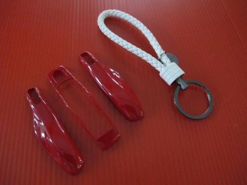 3p red key remote fob cover case trim + white pu key chain for porsche panamera