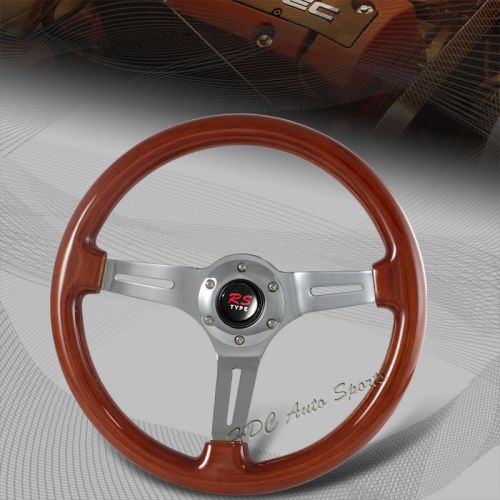Universal 345mm 6 hole classic wood grain deep dish chrome 3-spok steering wheel