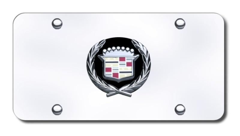 Cadillac logo black/chrome on chrome license plate made in usa genuine