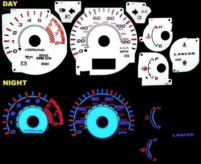 Mitsubishi lancer oz halo style white face glow gauges 2002 2003 2004 mph kmh