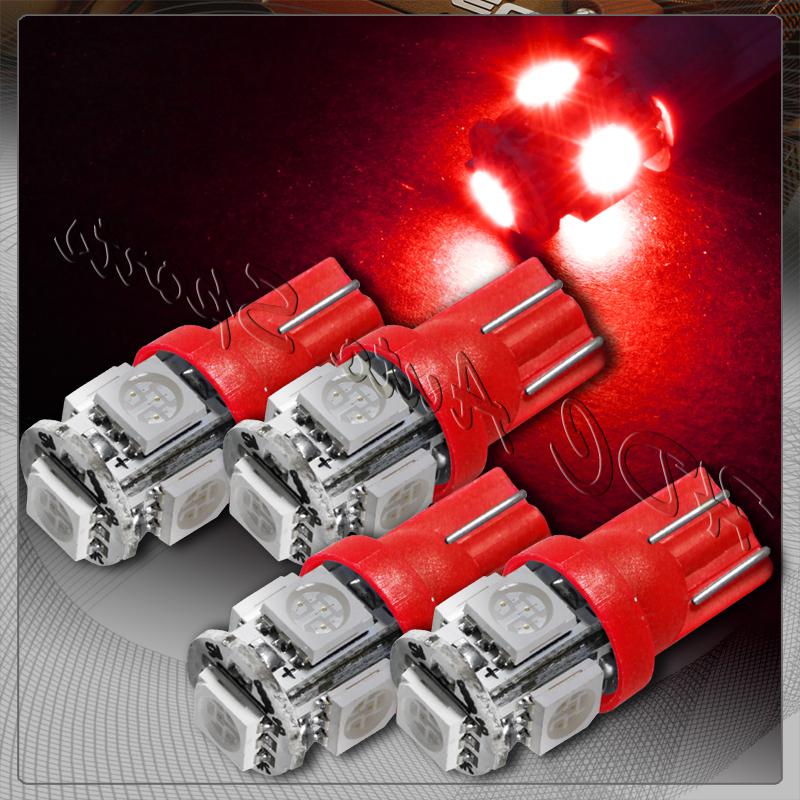 4x 5 smd led t10 wedge interior instrument panel gauge replacement bulbs - red