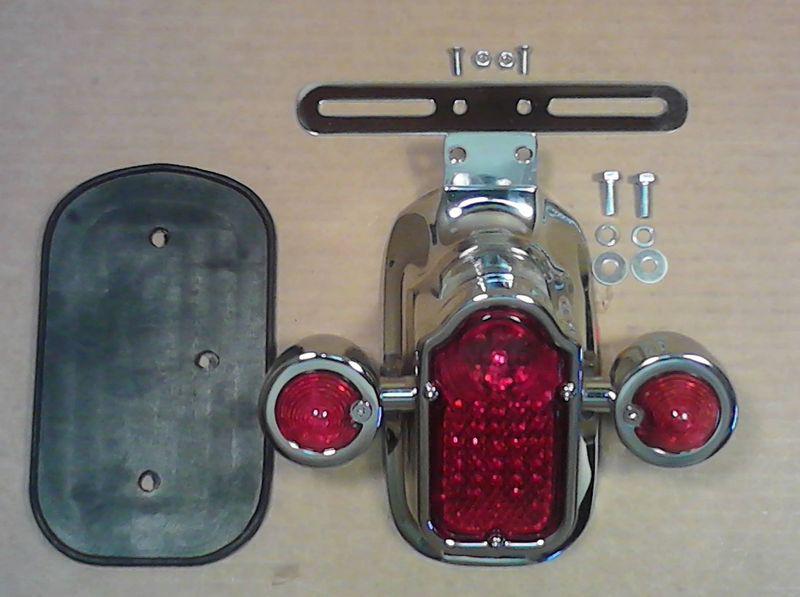 Chrome tombstone tail light assembly with running ~ turn signal bullets led