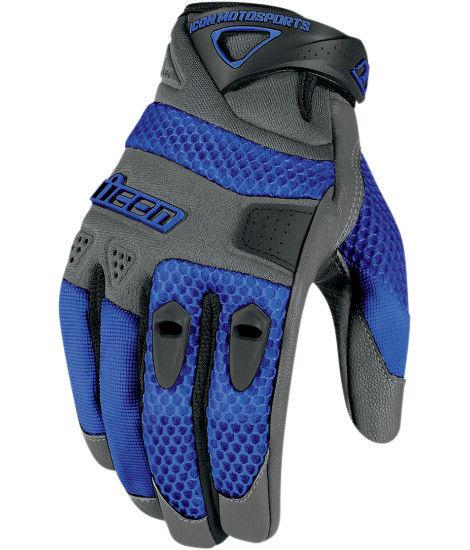 Icon anthem mens motorcycle gloves leather / textile blue m md medium