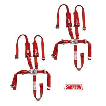 2 polaris rzr xp simpson 5 pnt h harness seat belts latch & link 2x2 w/ pads red