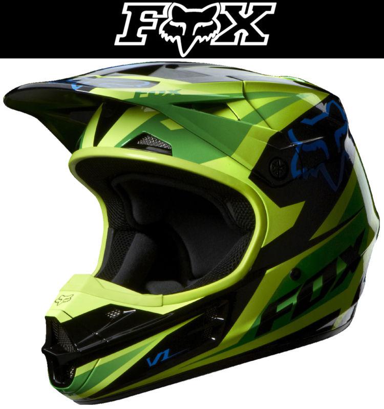 Fox racing v1 race green black dirt bike helmet motocross mx atv 2014