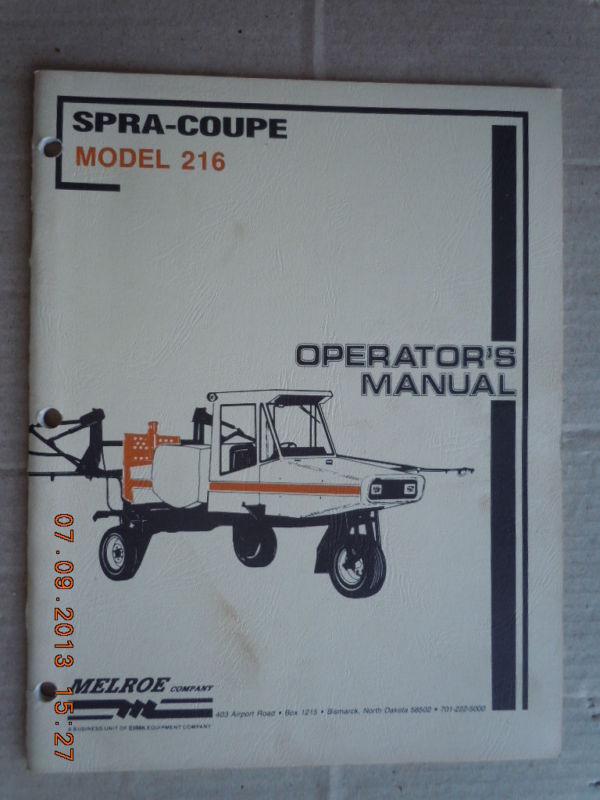 Spra-coupe model 216 operator's (owner) manual -- crop sprayer melroe clark vtg
