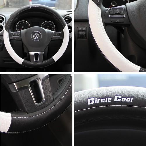 Steering wheel cover 58014 leather honda toyota black+white scion 14"-15" lexus