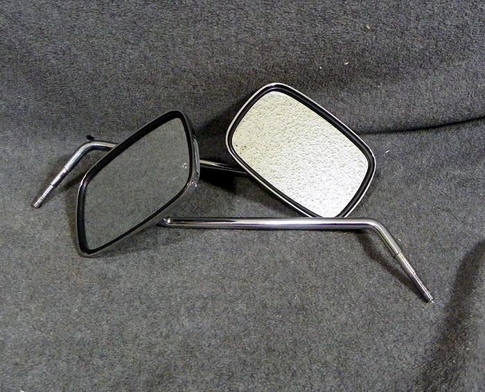 A pair of square 5 1/4x4" mirrors with 9" stems 5/16" thread heavy metal chromed