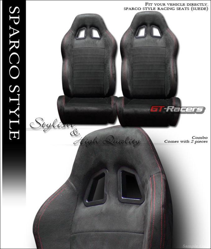 Sp sport style blk suede red stitch racing bucket seats+sliders l+r dodge eagle