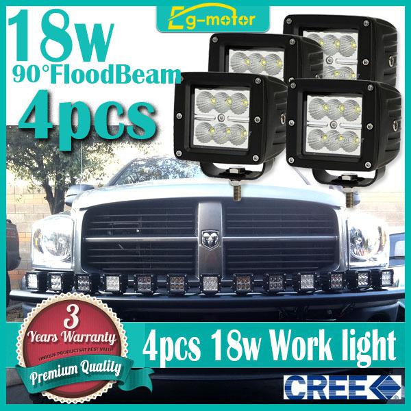 4x 18w 4inch cree flood beam led work light offroad car truck racing suv moto