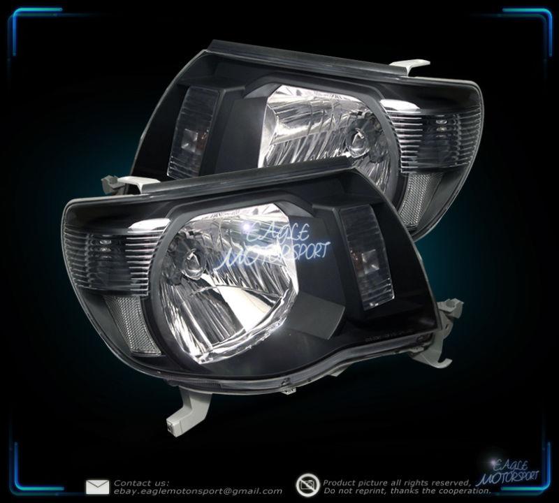 2005-2010 toyota tacoma crystal black blk headlights left+right head lamps