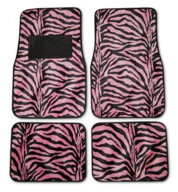 Zebra pink black universal car front rear floor mats w/ drivers side heel pad l